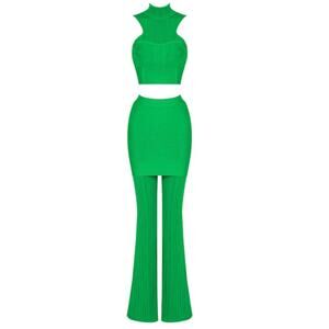 Green Form-Fitting Two-Piece Set Bodycon Herve